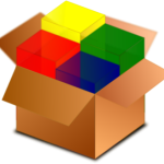 Cardboard box with primary colored boxes in it